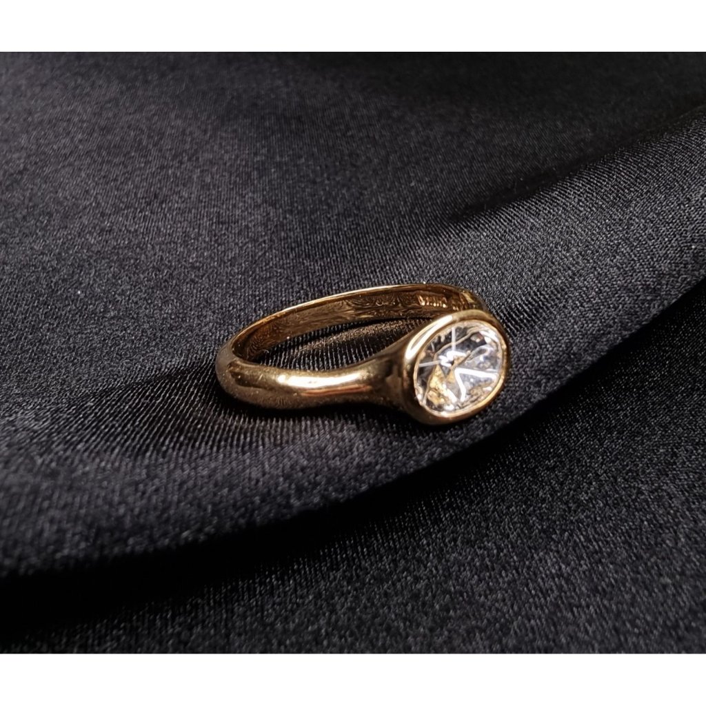 Rgc Signed Ring With Oval Crystal Centerpiece Size 10.5 Made In China